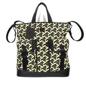 MCM Large Cubic Tote Bag Yellow Monogram Black Leather Trim Shoulder Crossbody